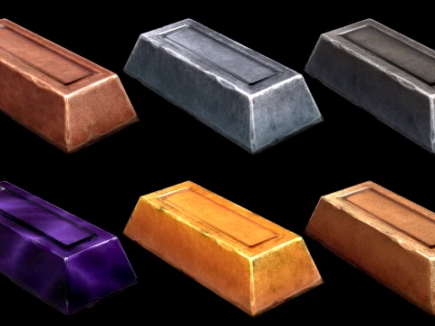 Stylized Ingots Pack Metal Industrial Craft Forge Resource Set 3D Model