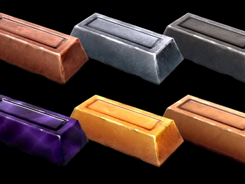 Stylized Ingots Pack Metal Industrial Craft Forge Resource Set 3D Model