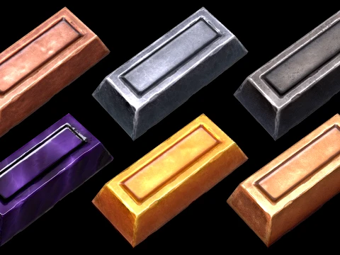Stylized Ingots Pack Metal Industrial Craft Forge Resource Set 3D Model