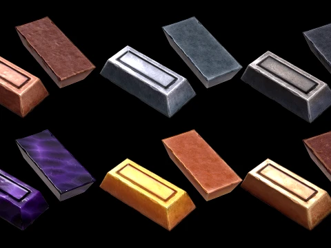 Stylized Ingots Pack Metal Industrial Craft Forge Resource Set 3D Model