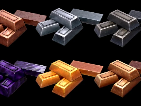 Stylized Ingots Pack Metal Industrial Craft Forge Resource Set 3D Model