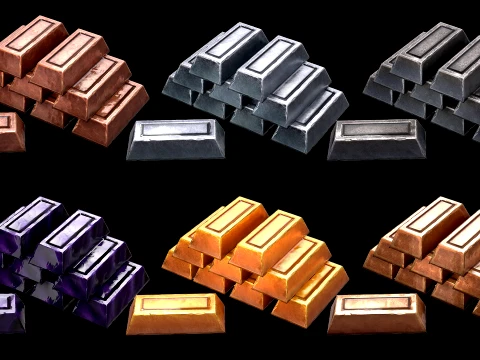 Stylized Ingots Pack Metal Industrial Craft Forge Resource Set 3D Model