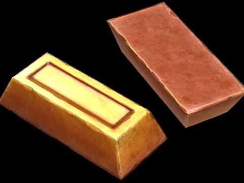 Golden Ingot Bar Treasure Industrial Craft Forge Resource 3D Model