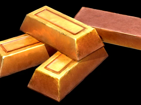 Golden Ingot Bar Treasure Industrial Craft Forge Resource 3D Model