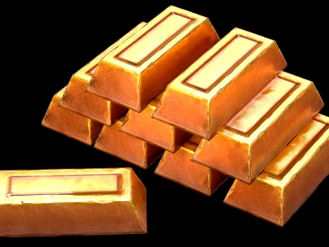 Golden Ingot Bar Treasure Industrial Craft Forge Resource 3D Model