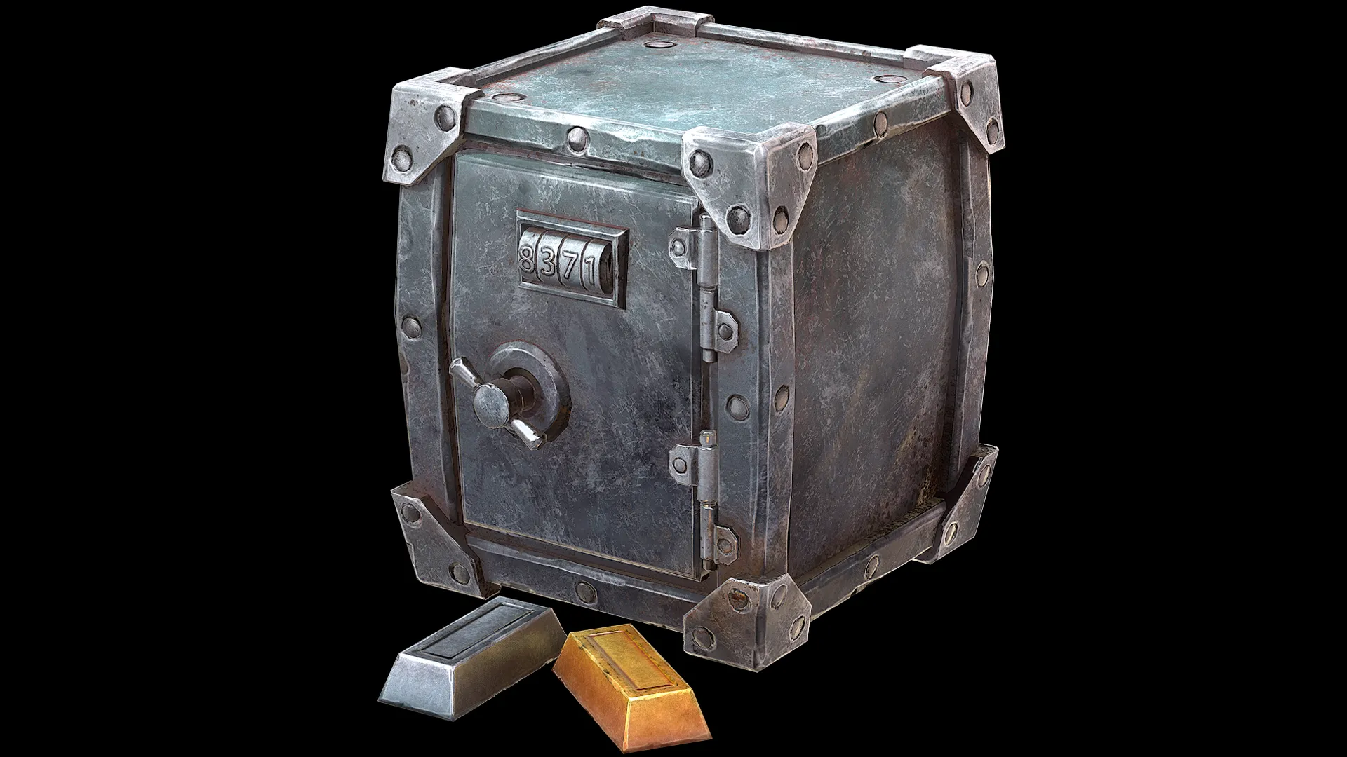 Stylized Safe Furniture Bank Gold Bar Silver Ingot 3D Model .c4d .max .obj .3ds .fbx .stl .blend 