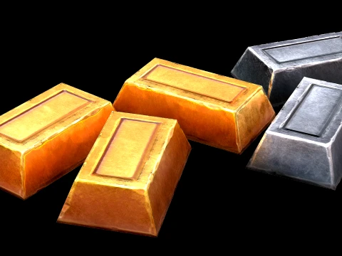 Stylized Safe Furniture Bank Gold Bar Silver Ingot 3D Model