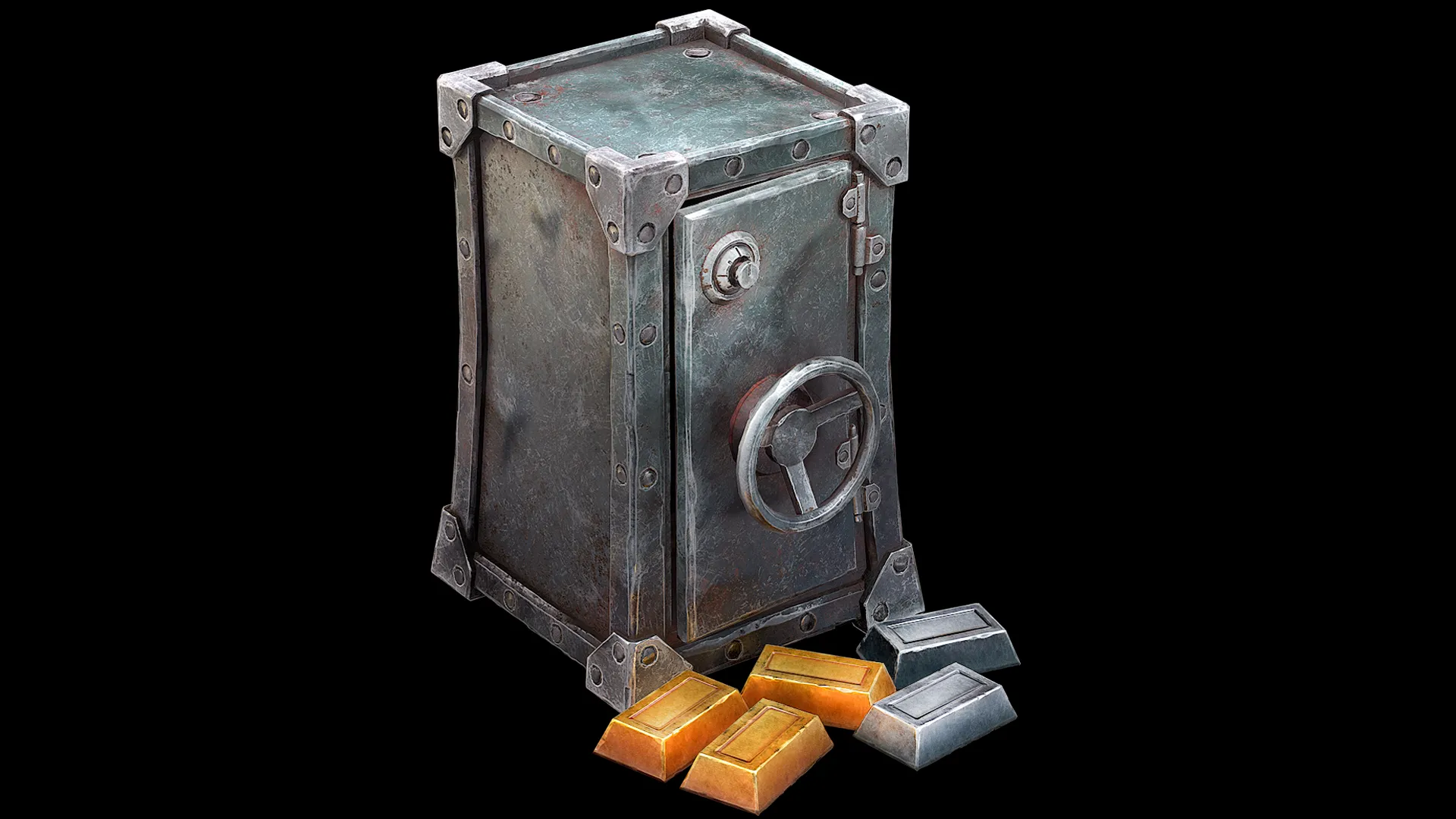 Big Safe Gold Silver Bar Ingot Furniture Bank 3D Model .c4d .max .obj .3ds .fbx .stl .blend 