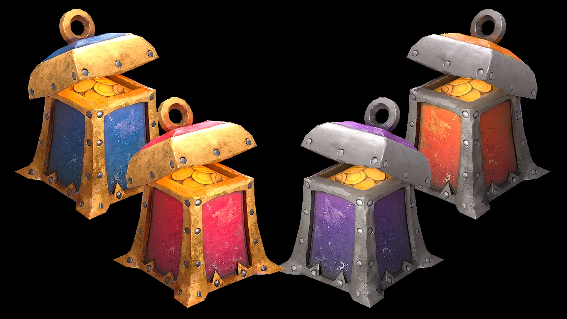 Stylized Chest Gold Coins Treasure Pirate Furniture 3D Model .c4d .max .obj .3ds .fbx .stl .blend 