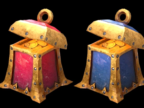 Stylized Chest Gold Coins Treasure Pirate Furniture 3D Model