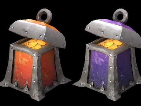 Stylized Chest Gold Coins Treasure Pirate Furniture 3D Model