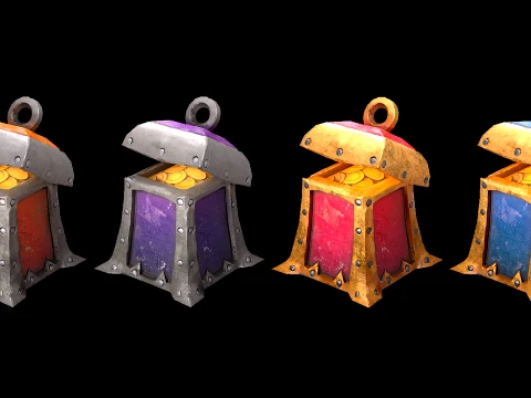 Stylized Chest Gold Coins Treasure Pirate Furniture 3D Model