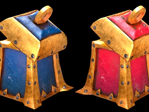 Stylized Chest Gold Coins Treasure Pirate Furniture 3D Model