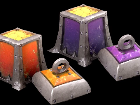 Stylized Chest Gold Coins Treasure Pirate Furniture 3D Model
