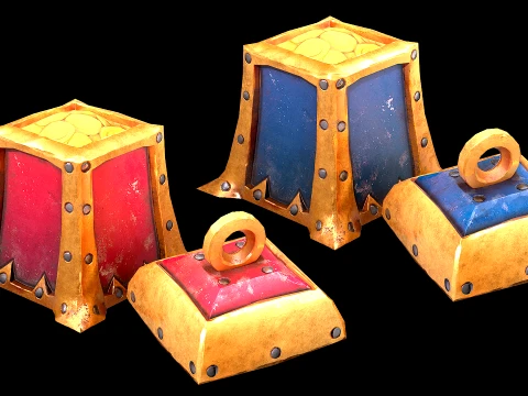Stylized Chest Gold Coins Treasure Pirate Furniture 3D Model