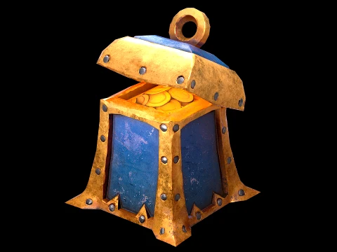 Stylized Chest Gold Coins Treasure Pirate Furniture 3D Model
