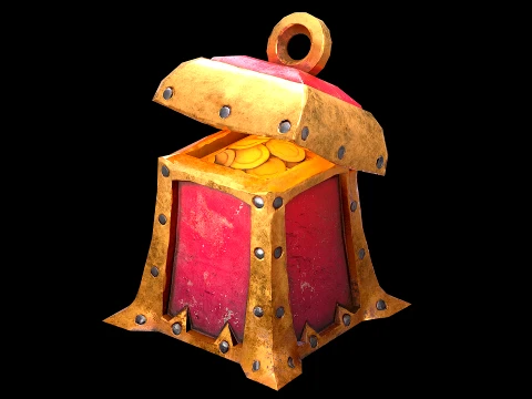 Stylized Chest Gold Coins Treasure Pirate Furniture 3D Model