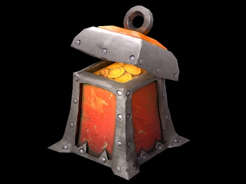 Stylized Chest Gold Coins Treasure Pirate Furniture 3D Model
