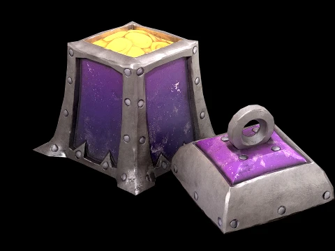Stylized Chest Gold Coins Treasure Pirate Furniture 3D Model
