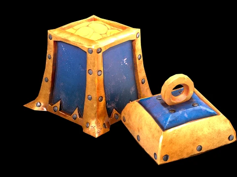 Stylized Chest Gold Coins Treasure Pirate Furniture 3D Model
