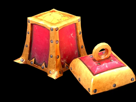 Stylized Chest Gold Coins Treasure Pirate Furniture 3D Model