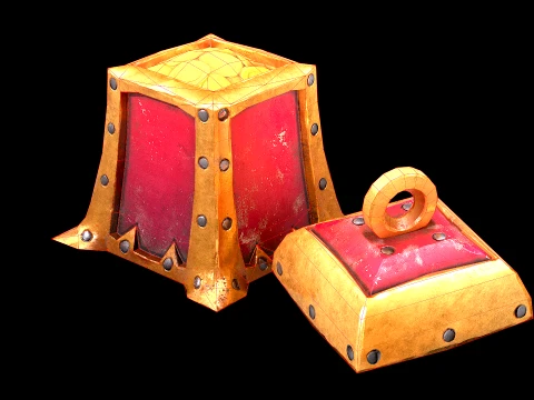 Stylized Chest Gold Coins Treasure Pirate Furniture 3D Model