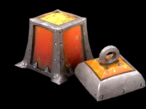 Stylized Chest Gold Coins Treasure Pirate Furniture 3D Model