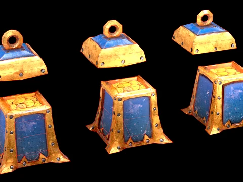 Stylized Chest Gold Coins Treasure Pirate Furniture 3D Model