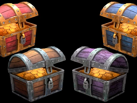 Chest Stylized Treasure Gold Coins Coin Pirate Set 3D Model