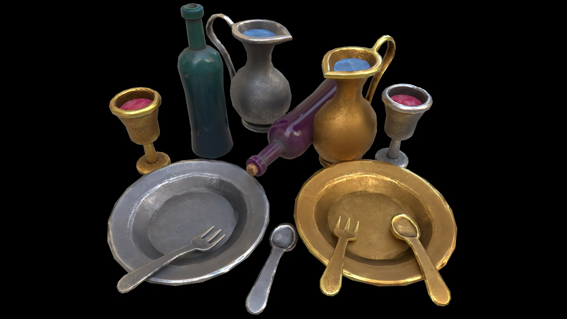 Stylaized Dishes Kitchen Utensils Drinking in a Tavern 3D Model .c4d .max .obj .3ds .fbx .stl .blend 
