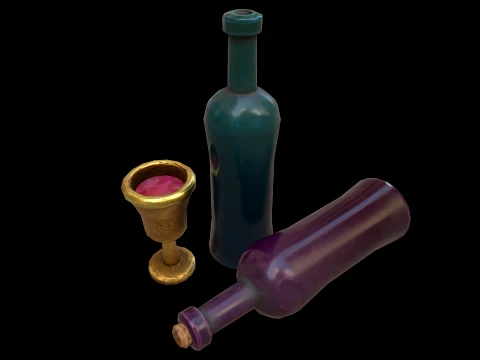 Stylaized Dishes Kitchen Utensils Drinking in a Tavern 3D Model