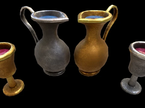 Stylaized Dishes Kitchen Utensils Drinking in a Tavern 3D Model