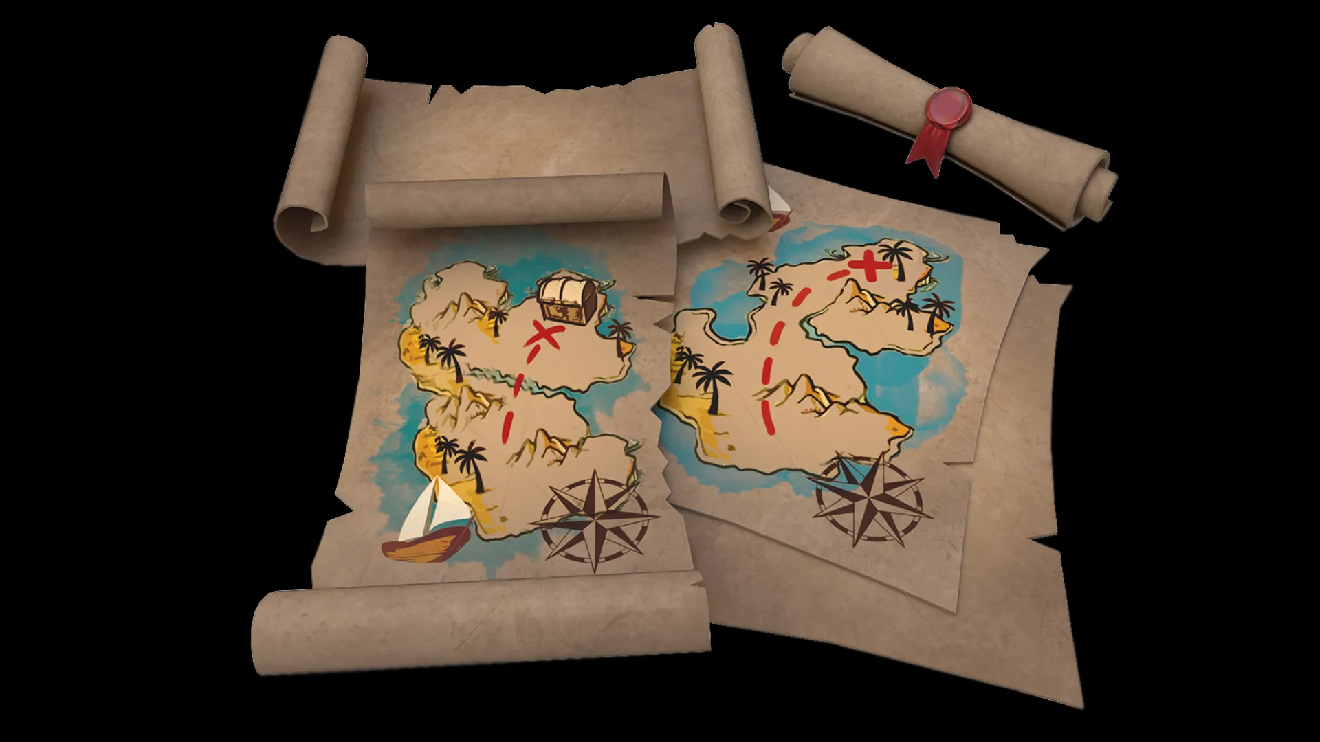 Treasure Pirate Map Roll of Paper Letter With Seal 3D Model .c4d .max .obj .3ds .fbx .stl .blend 