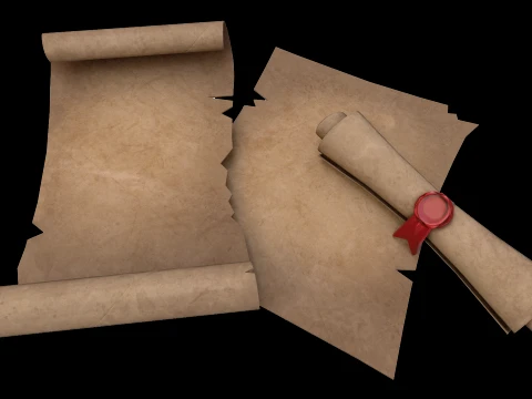 Treasure Pirate Map Roll of Paper Letter With Seal 3D Model