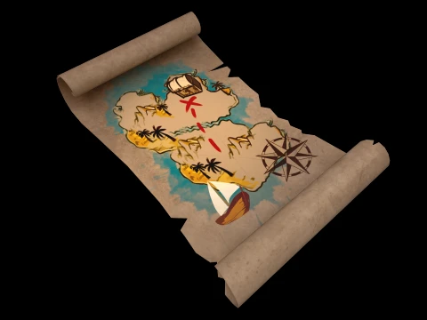 Treasure Pirate Map Roll of Paper Letter With Seal 3D Model