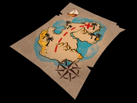 Treasure Pirate Map Roll of Paper Letter With Seal 3D Model
