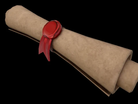 Treasure Pirate Map Roll of Paper Letter With Seal 3D Model