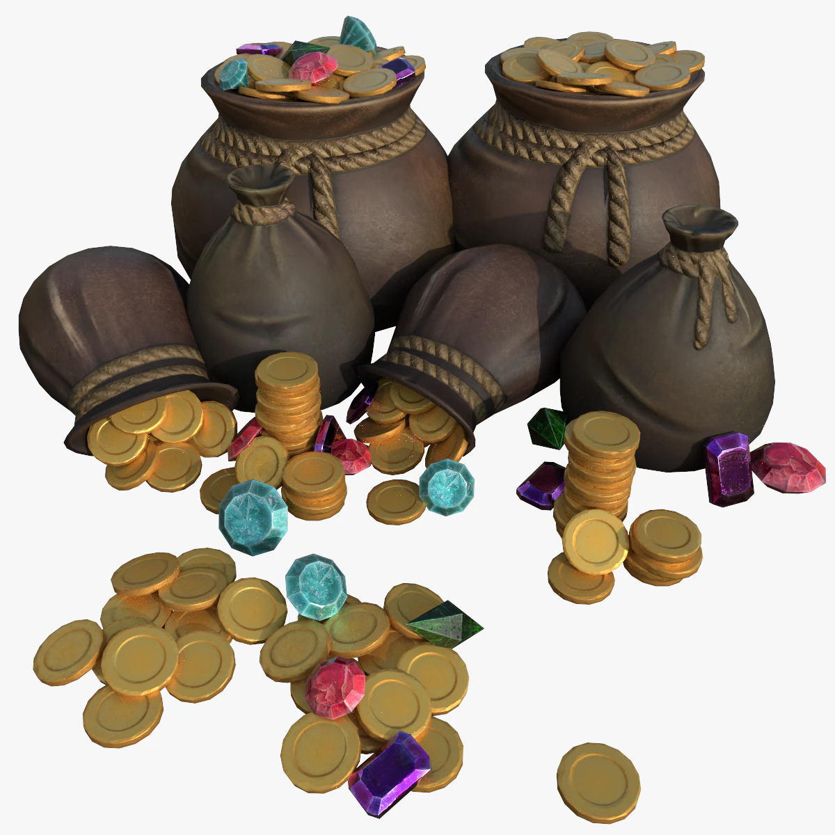 bag of coins 3D Model .c4d .max .obj .3ds .fbx .stl .blend