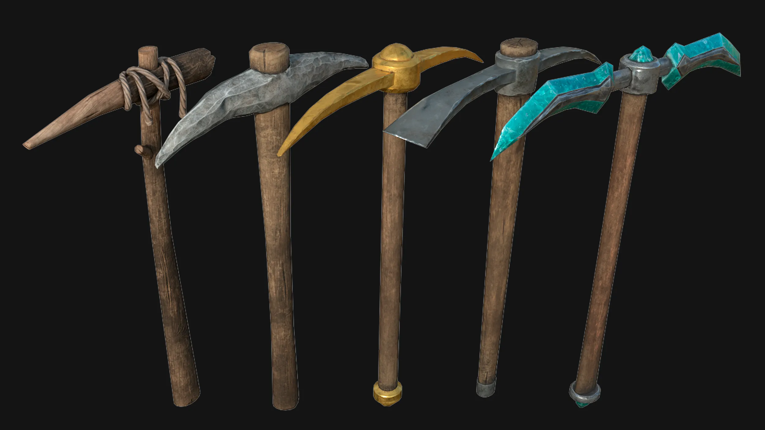 Pickaxe Pack Survival Miner Worker Tool Set 3D Model .c4d .max .obj .3ds .fbx .stl .blend 