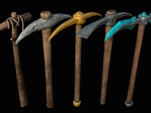 Pickaxe Pack Survival Miner Worker Tool Set 3D Model