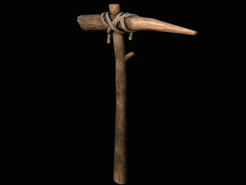 Wooden Pickaxe Ancient Survival Tool Miner Weapon 3D Model