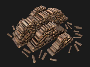 Firewood Pile Pack Wood log Lumberjack Set 3D Model
