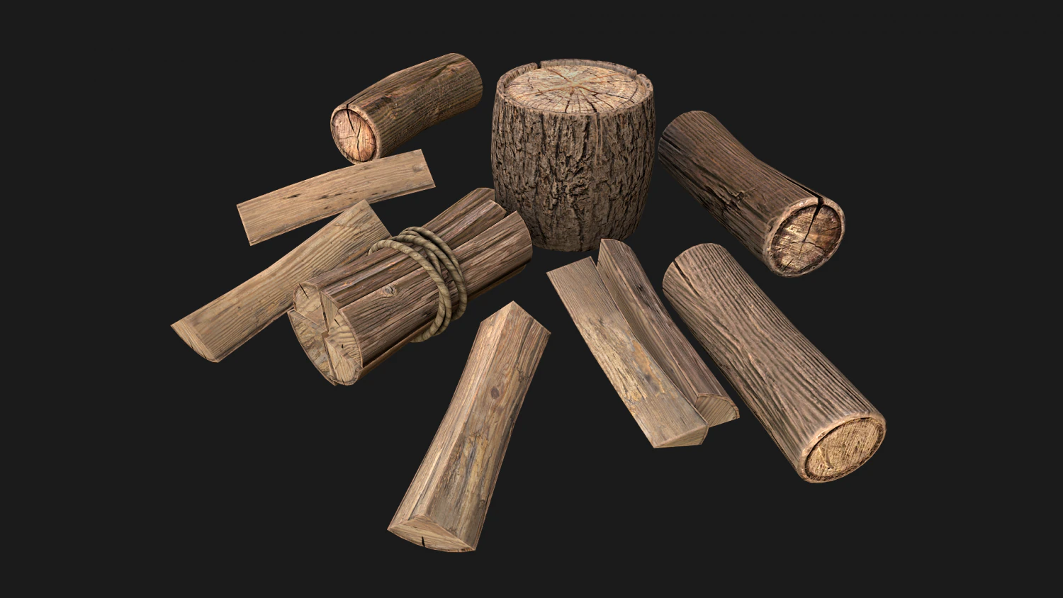 Firewood and Logs Set 3D Model .c4d .max .obj .3ds .fbx .stl .blend 