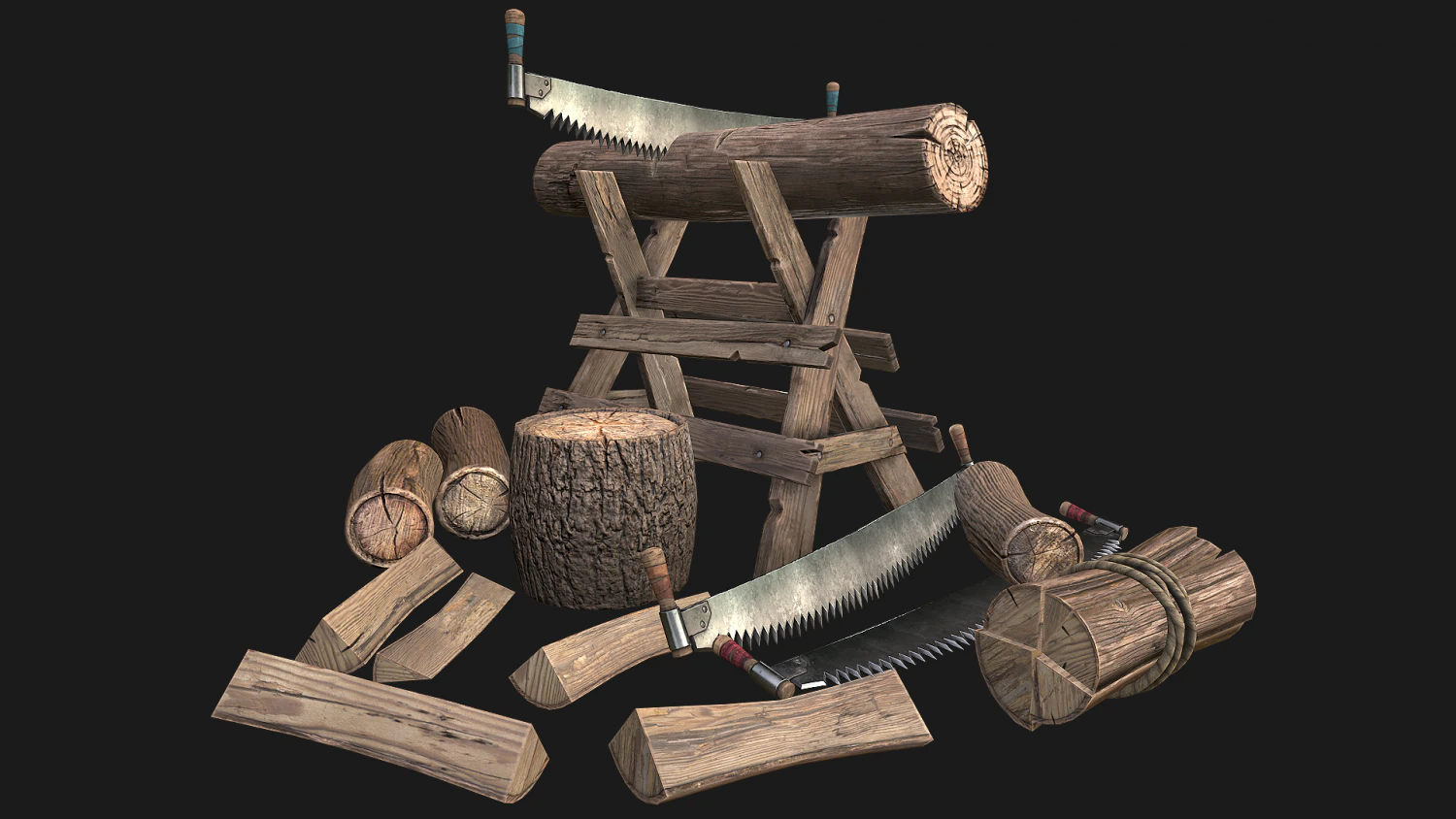 Firewood Log Stand Pack 3D Model .c4d .max .obj .3ds .fbx .stl .blend 