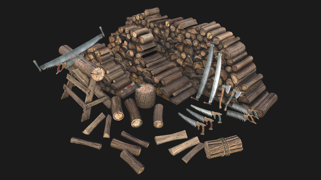 Set of Lumberjack and Firewood 3D मॉडल .c4d .max .obj .3ds .fbx .stl .blend 