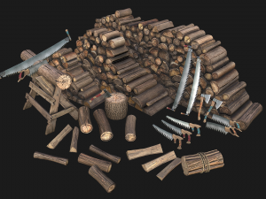 Set of Lumberjack and Firewood 3D Model