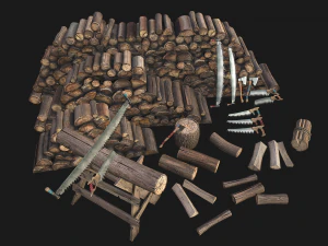Set of Lumberjack and Firewood 3D Model