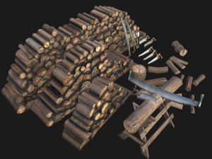 Set of Lumberjack and Firewood 3D मॉडल