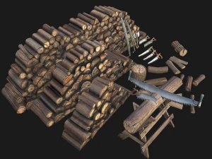Set of Lumberjack and Firewood 3D Model
