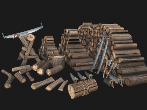 Set of Lumberjack and Firewood 3D मॉडल